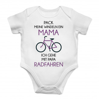  Mama - ich gehe mit Papa Radfahren - Säuglings-Body mit Aufdruck